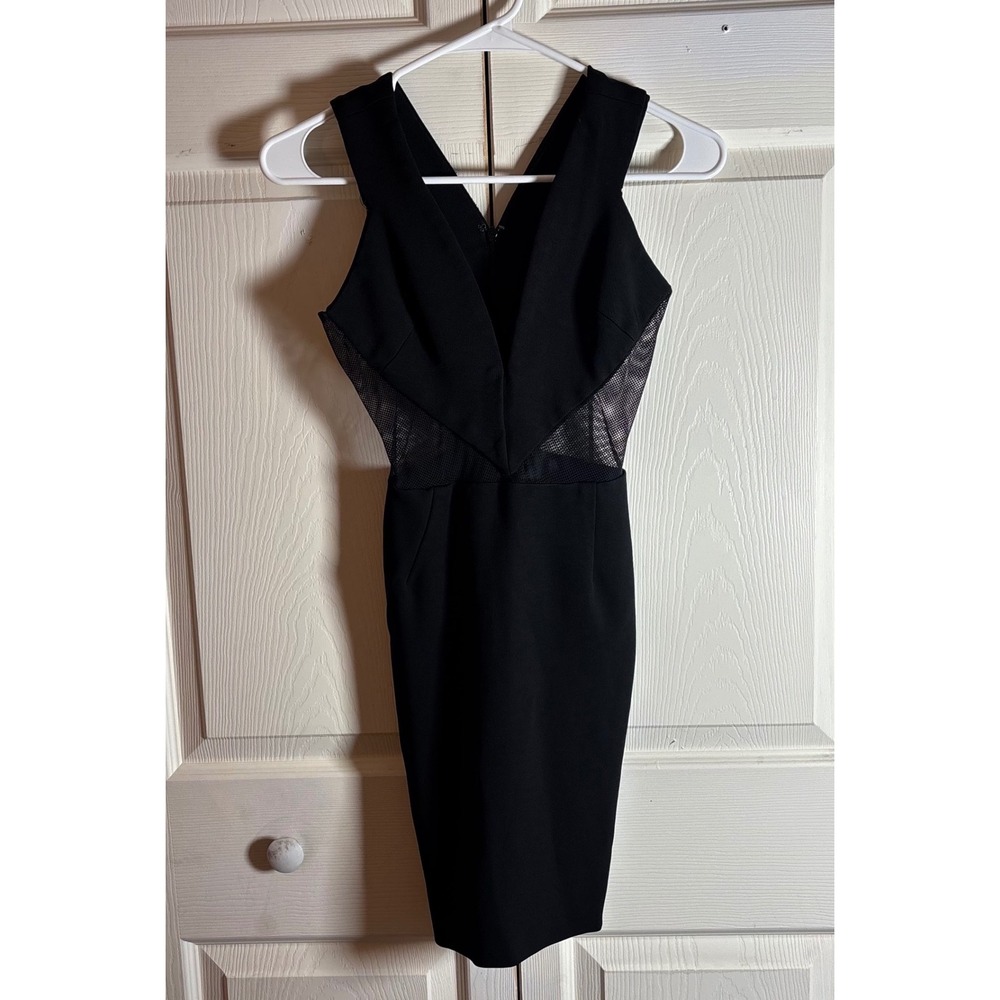 Cushnie et Ochs Black Mesh Panel V-Neck Bodycon Cocktail Dress Size 4